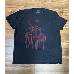 Marvel Deadpool Logo Graphic T-Shirt XL Black Distressed